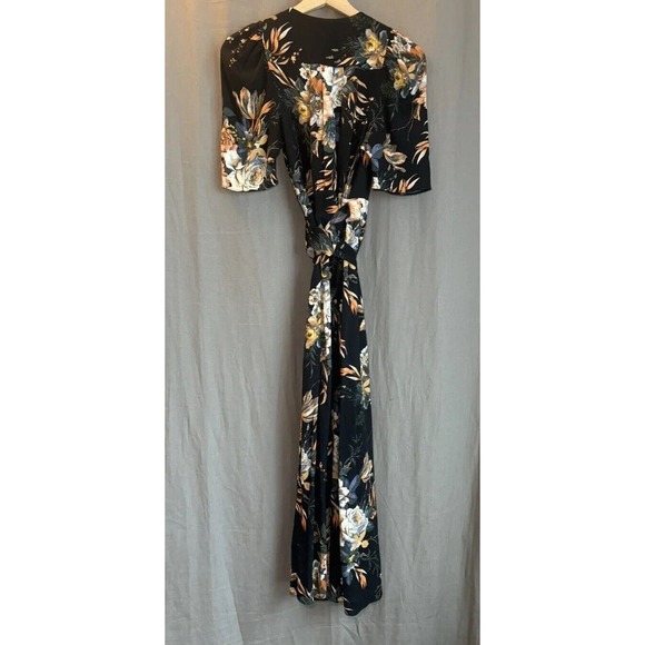AFRM NORDSTROM Black Floral Midi Wrap Dress Womens Size Small Tie Waist NWT - Picture 8 of 16